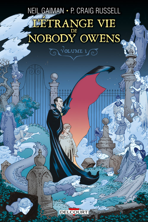 L'étrange vie de Nobody Owens T1, comics chez Delcourt de Russell, Gaiman, Showman, Hampton, Thompson, Scott, Harris, Kindzierski