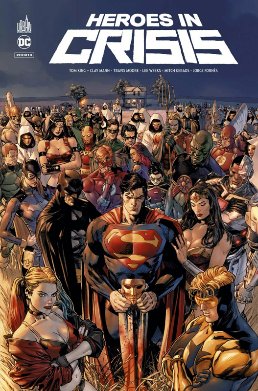 Heroes in crisis, comics chez Urban Comics de King, Gerads, Mann, Moore, Weeks, Fornès, Morey, Prianto
